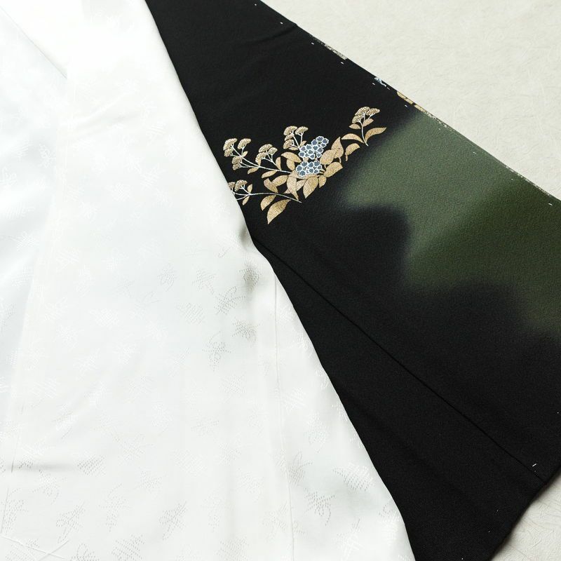 黒留袖 美品 五つ紋付き 桃山蒔絵 落款入り しつけ糸付き 縮緬 正絹 古典柄 袷仕立て 身丈170.5cm 裄丈70.5cm 箔 金彩 黒_画像21