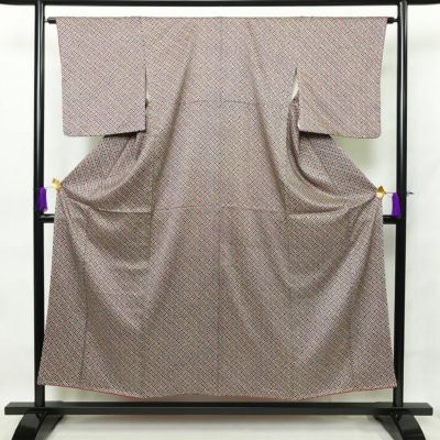 小紋 縮緬 正絹 縞柄・線柄 袷仕立て 身丈153cm 裄丈63.5cm 緑