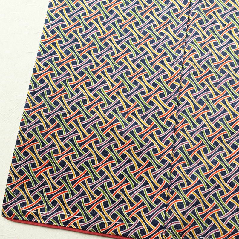 小紋 良品 しつけ糸付き 総柄 正絹 古典柄 袷仕立て 身丈153cm 裄丈64cm 青・紺_画像8