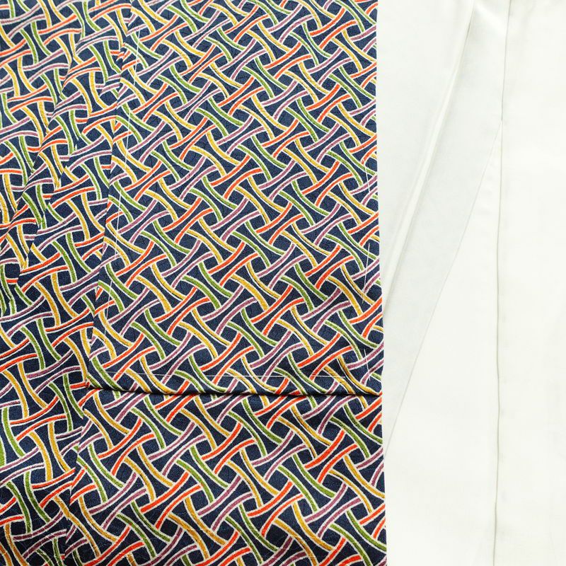 小紋 良品 しつけ糸付き 総柄 正絹 古典柄 袷仕立て 身丈153cm 裄丈64cm 青・紺_画像14