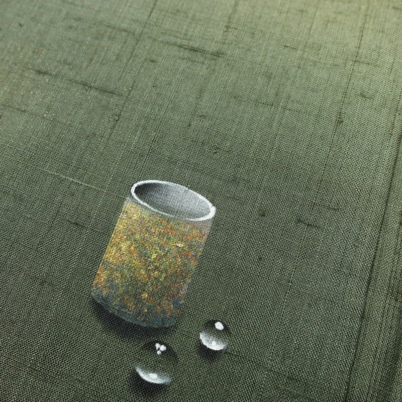 付け下げ 紬地 落款入り しつけ糸付き 正絹 その他の柄 袷仕立て 身丈166cm 裄丈70cm 箔 緑・うぐいす色_画像7