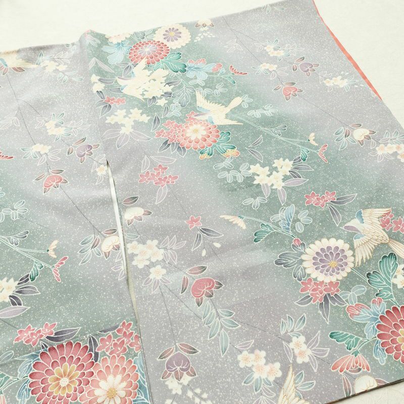 小紋 縮緬 正絹 袷仕立て 身丈161.5cm 裄丈65cm 金彩 多色使い_画像13