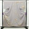 訪問着 縮緬 一つ紋付き 正絹 古典柄 袷仕立て 身丈158cm 裄丈66cm 箔 共八掛 金彩 紫・藤色_画像1