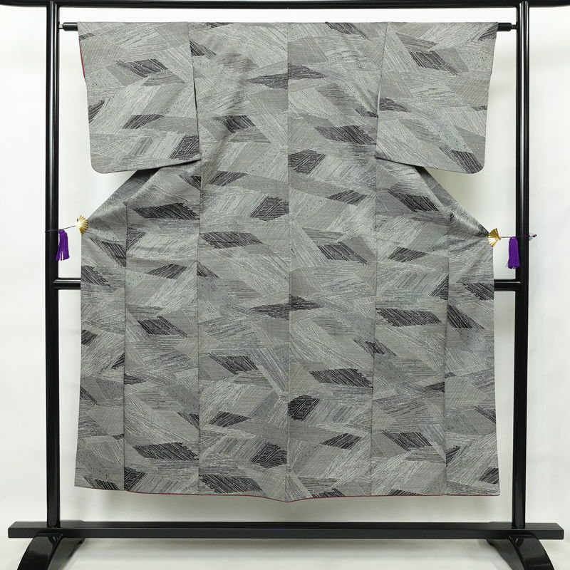 小紋 ポリエステル 幾何学柄・抽象柄 袷仕立て 身丈149cm 裄丈63.5cm グレー_画像1