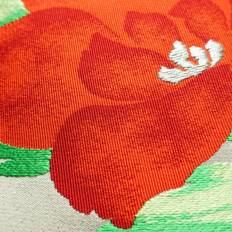 名古屋帯 太鼓柄 正絹 花柄 名古屋仕立て 刺繍 白_画像3