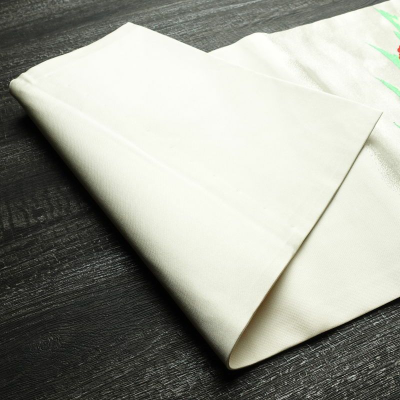 名古屋帯 太鼓柄 正絹 花柄 名古屋仕立て 刺繍 白_画像11