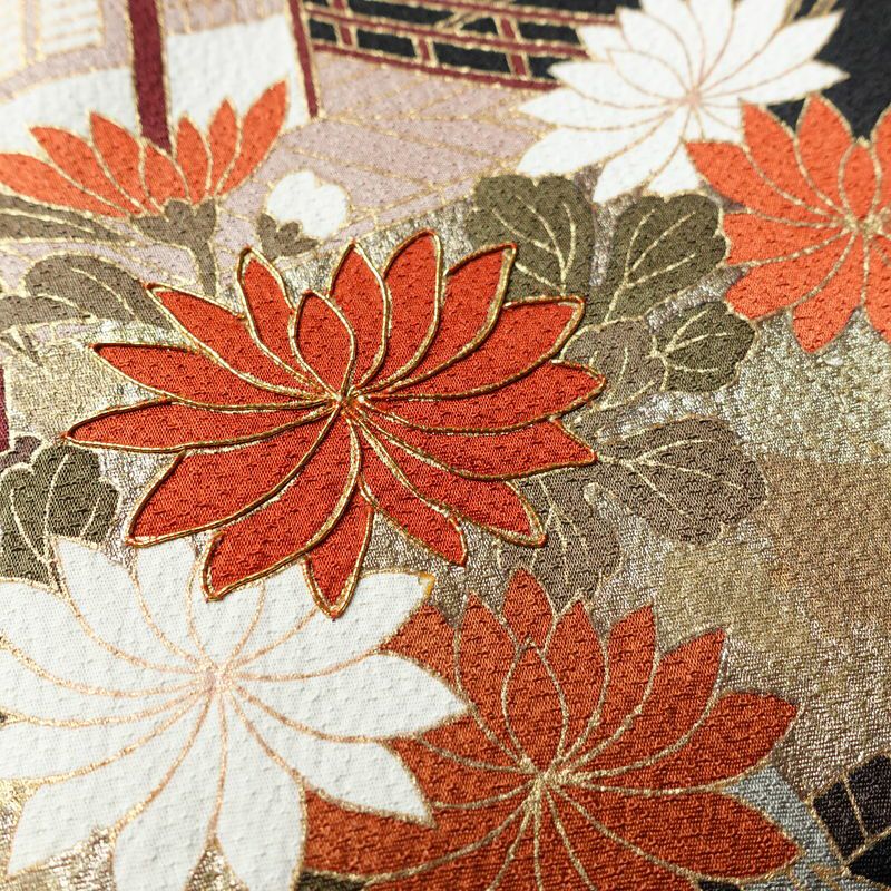 振袖 良品 金駒刺繍 正絹 風景柄 袷仕立て 身丈172cm 裄丈71cm 箔 金彩 モダン 成人式 黒_画像7