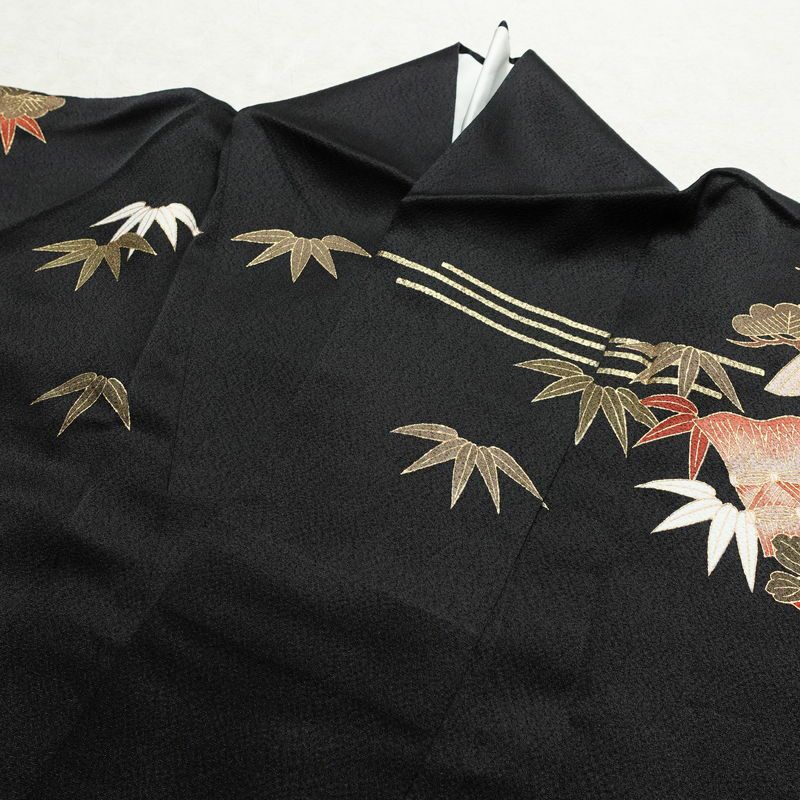 振袖 良品 金駒刺繍 正絹 風景柄 袷仕立て 身丈172cm 裄丈71cm 箔 金彩 モダン 成人式 黒_画像15