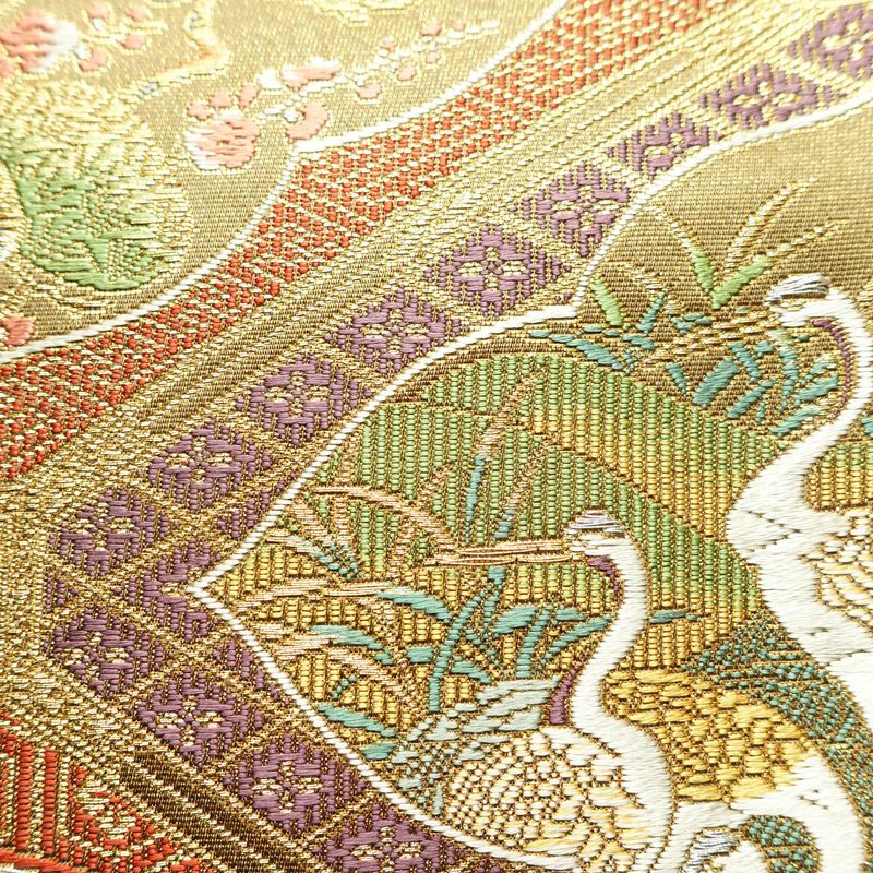 袋帯 琳派瑞祥錦 本金箔つづれ 六通柄 フォーマル用 正絹 古典柄 箔 金糸 帯 緑・うぐいす色_画像4