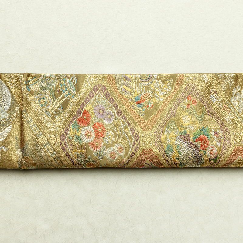 袋帯 琳派瑞祥錦 本金箔つづれ 六通柄 フォーマル用 正絹 古典柄 箔 金糸 帯 緑・うぐいす色_画像10