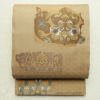 袋帯 六通柄 良品 一般用 正絹 幾何学柄・抽象柄 金糸 帯 黄・黄土色_画像1