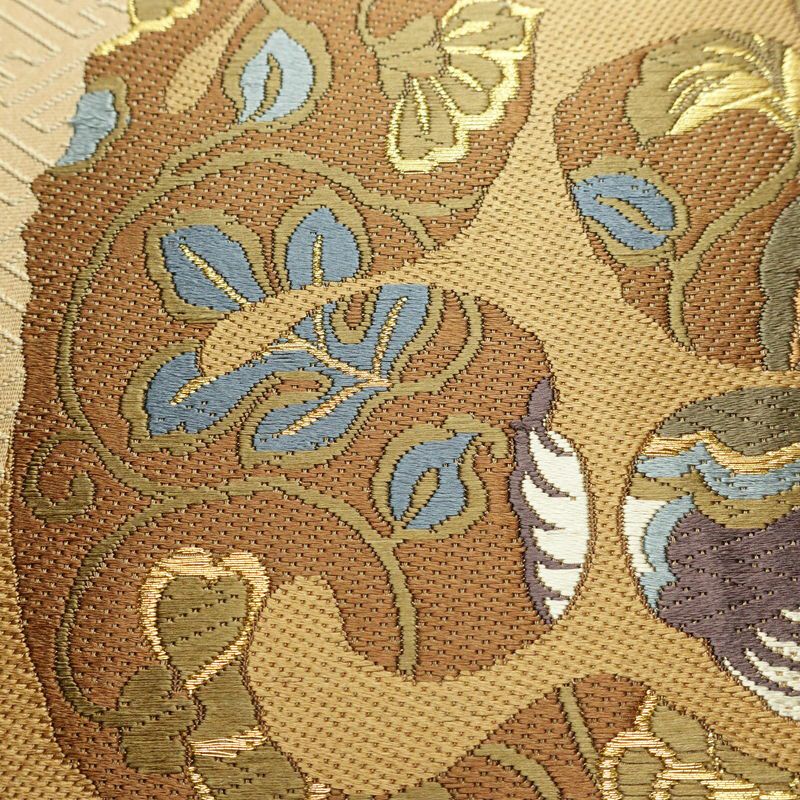 袋帯 六通柄 良品 一般用 正絹 幾何学柄・抽象柄 金糸 帯 黄・黄土色_画像4