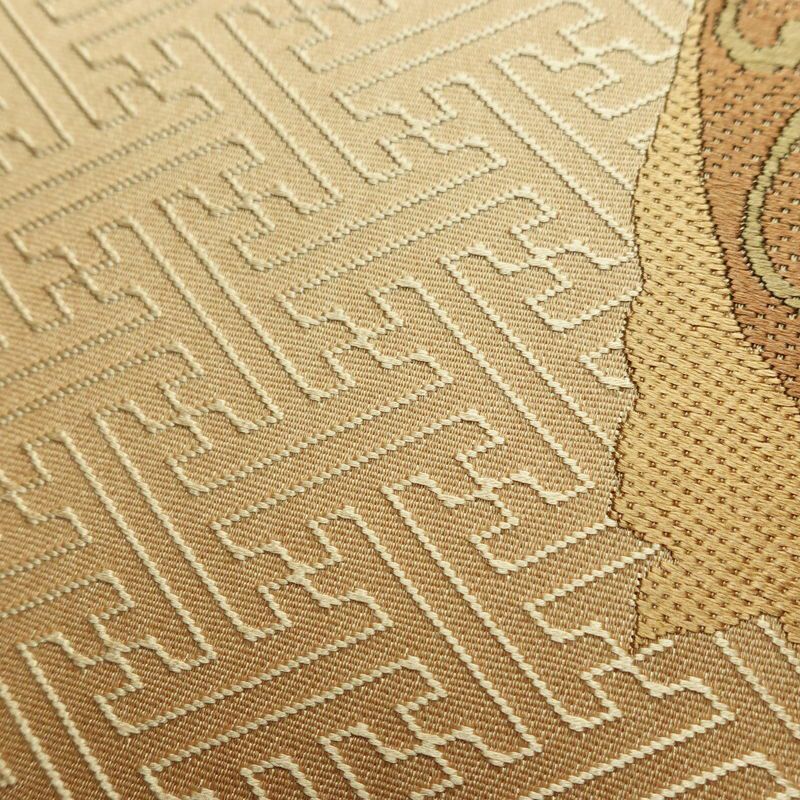 袋帯 六通柄 良品 一般用 正絹 幾何学柄・抽象柄 金糸 帯 黄・黄土色_画像5