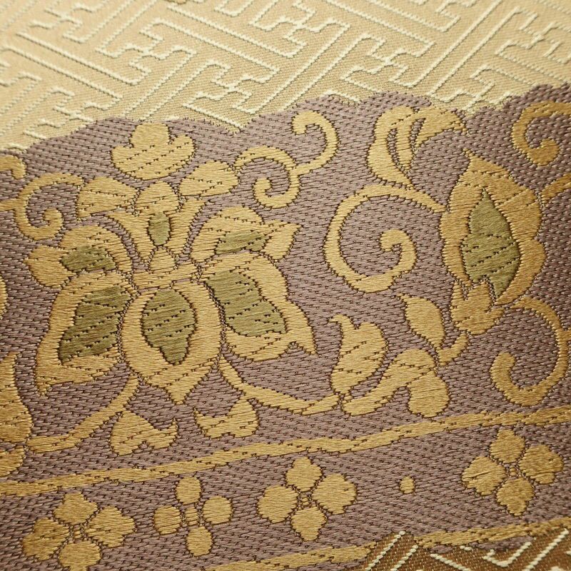 袋帯 六通柄 良品 一般用 正絹 幾何学柄・抽象柄 金糸 帯 黄・黄土色_画像6