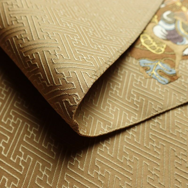 袋帯 六通柄 良品 一般用 正絹 幾何学柄・抽象柄 金糸 帯 黄・黄土色_画像10