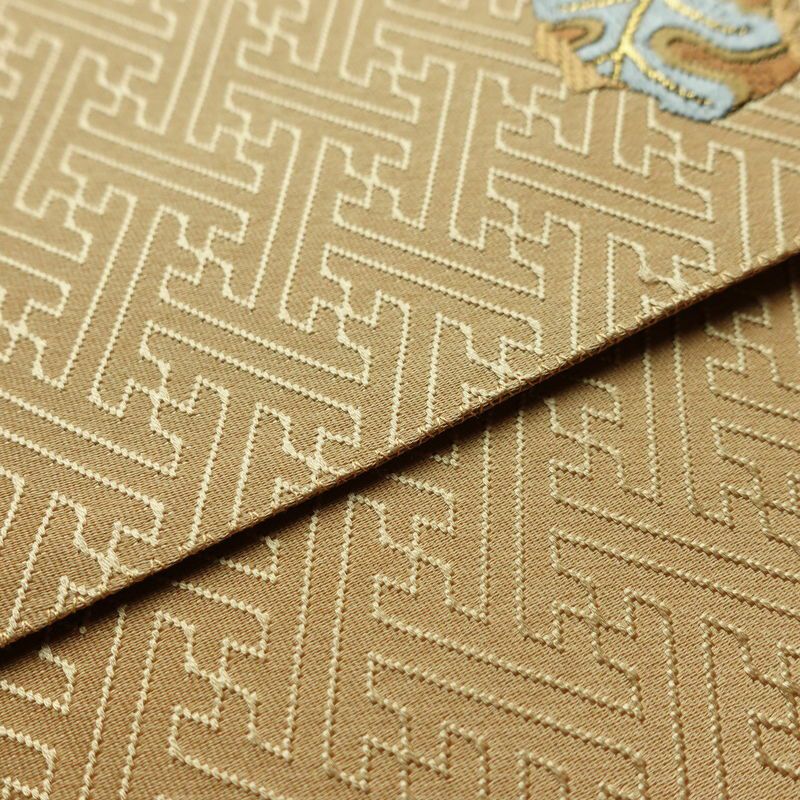 袋帯 六通柄 良品 一般用 正絹 幾何学柄・抽象柄 金糸 帯 黄・黄土色_画像12