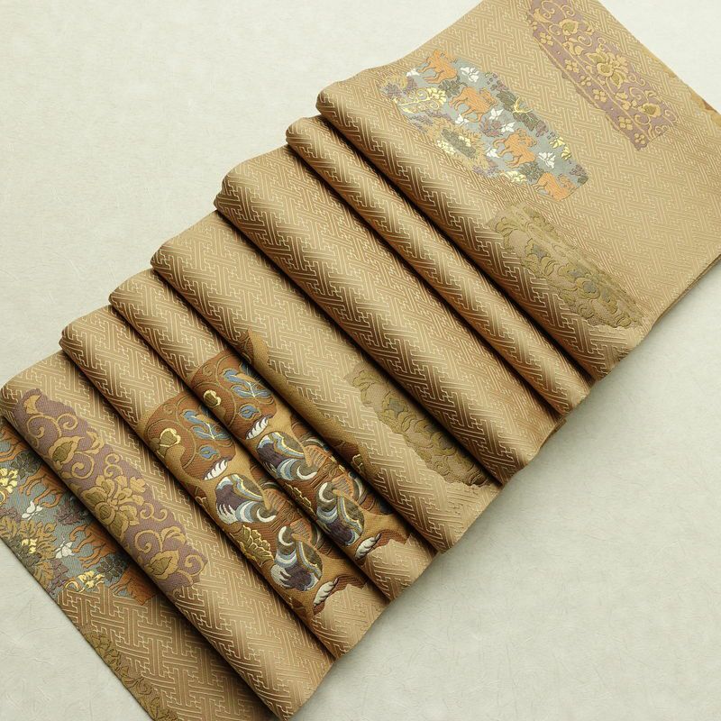 袋帯 六通柄 良品 一般用 正絹 幾何学柄・抽象柄 金糸 帯 黄・黄土色_画像18