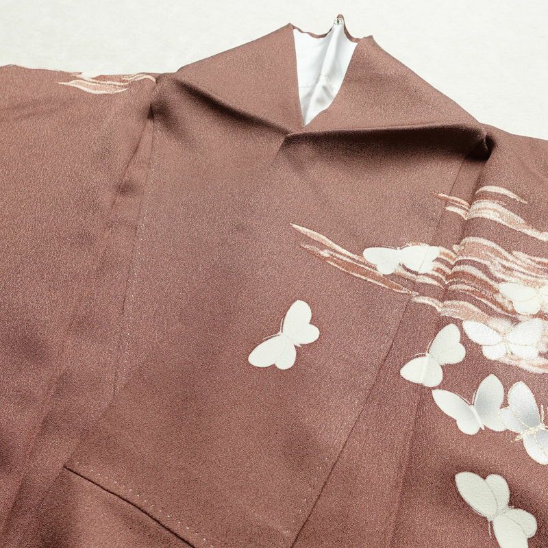 訪問着 しつけ糸付き 正絹 蝶・昆虫柄 袷仕立て 身丈159.5cm 裄丈66cm 箔 金彩 フォーマル 着物 茶_画像17
