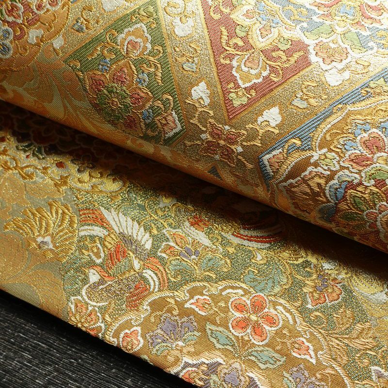 袋帯 西陣織 六通柄 良品 証紙あり フォーマル用 正絹 幾何学柄・抽象柄 箔 金糸 帯 クリーム_画像6