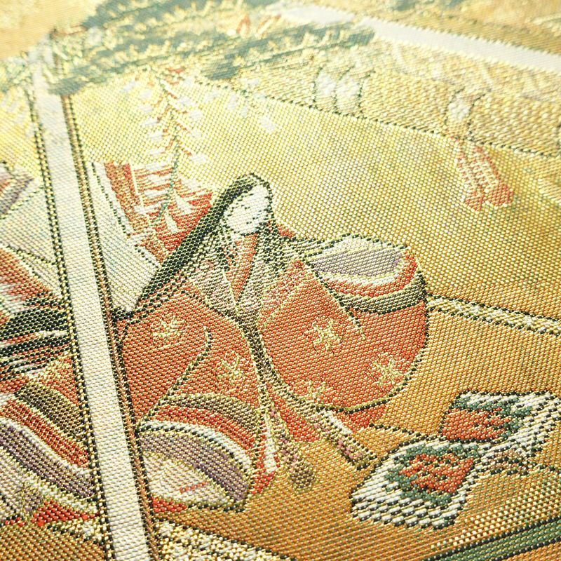 袋帯 太鼓柄 フォーマル用 正絹 人物・動物柄 箔 帯 金・銀_画像4