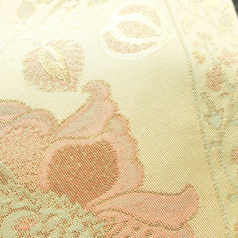 袋帯 全通柄 フォーマル用 正絹 花柄 箔 金糸 帯 クリーム_画像4