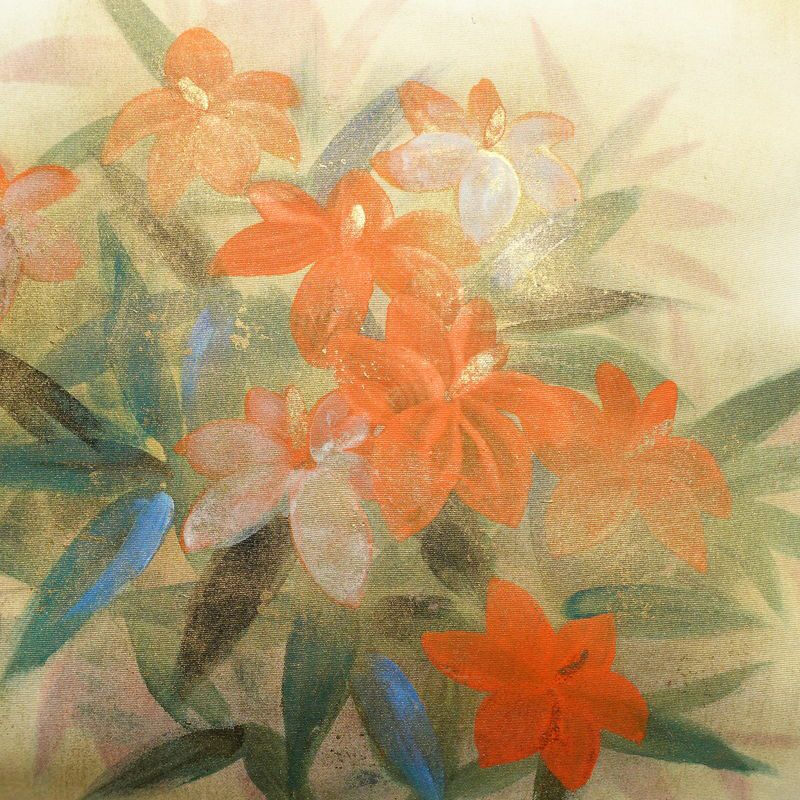 名古屋帯 太鼓柄 正絹 花柄 名古屋仕立て 箔 帯 クリーム_画像2