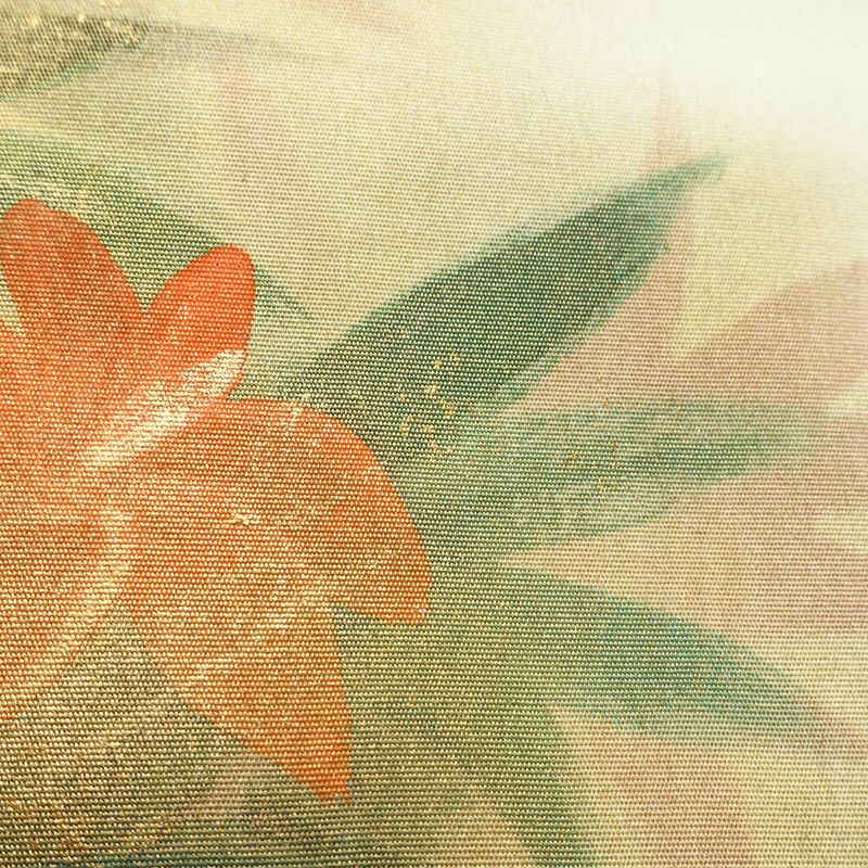 名古屋帯 太鼓柄 正絹 花柄 名古屋仕立て 箔 帯 クリーム_画像5