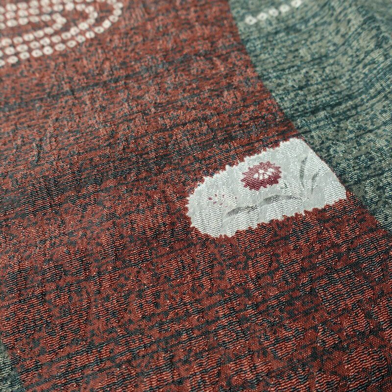 小紋 しつけ糸付き ポリエステル 古典柄 袷仕立て 身丈161.5cm 裄丈65cm 着物 緑・うぐいす色_画像7