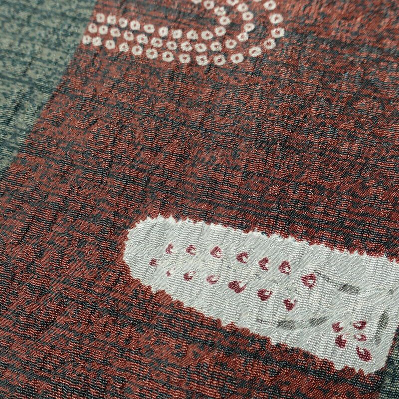 小紋 しつけ糸付き ポリエステル 古典柄 袷仕立て 身丈161.5cm 裄丈65cm 着物 緑・うぐいす色_画像8