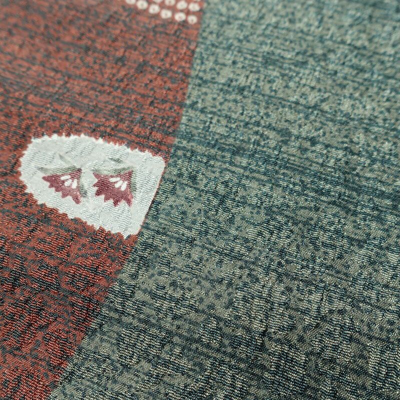 小紋 しつけ糸付き ポリエステル 古典柄 袷仕立て 身丈161.5cm 裄丈65cm 着物 緑・うぐいす色_画像9