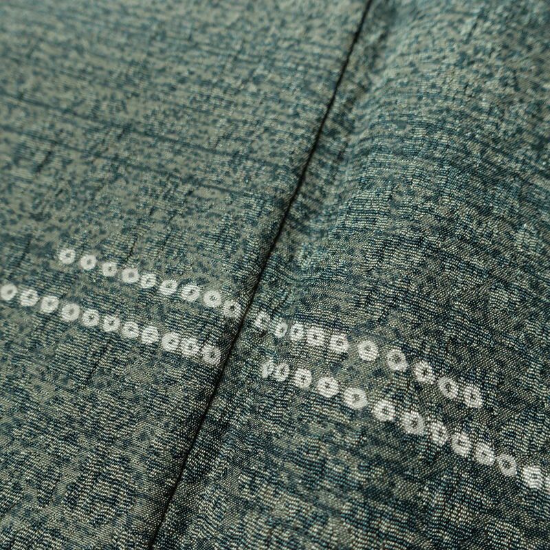 小紋 しつけ糸付き ポリエステル 古典柄 袷仕立て 身丈161.5cm 裄丈65cm 着物 緑・うぐいす色_画像10