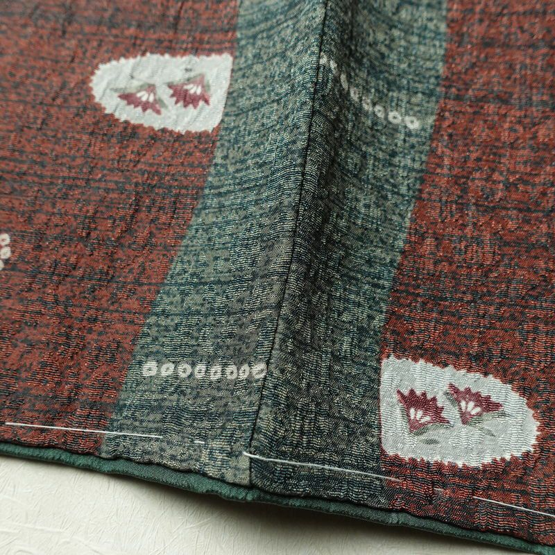 小紋 しつけ糸付き ポリエステル 古典柄 袷仕立て 身丈161.5cm 裄丈65cm 着物 緑・うぐいす色_画像11