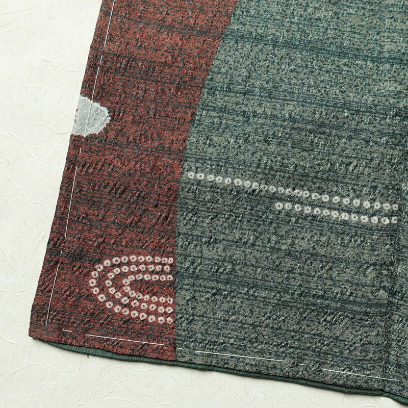 小紋 しつけ糸付き ポリエステル 古典柄 袷仕立て 身丈161.5cm 裄丈65cm 着物 緑・うぐいす色_画像12