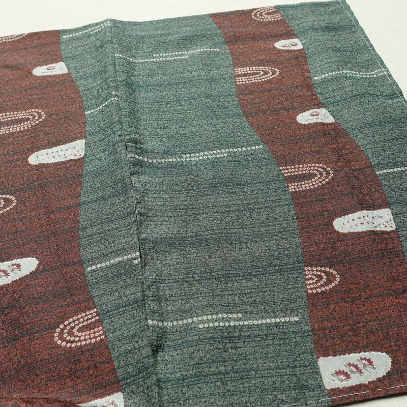 小紋 しつけ糸付き ポリエステル 古典柄 袷仕立て 身丈161.5cm 裄丈65cm 着物 緑・うぐいす色_画像13