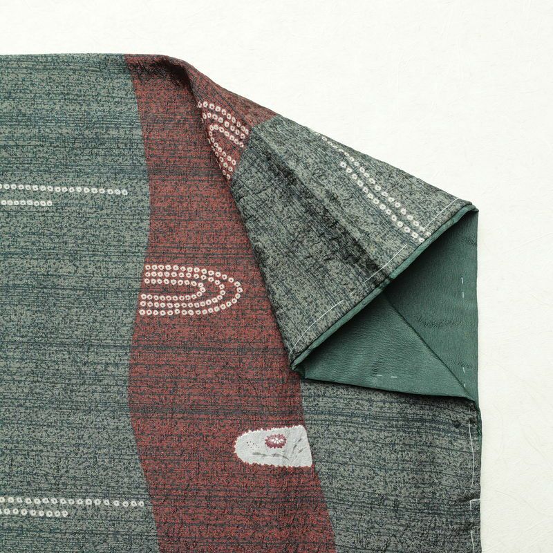 小紋 しつけ糸付き ポリエステル 古典柄 袷仕立て 身丈161.5cm 裄丈65cm 着物 緑・うぐいす色_画像14