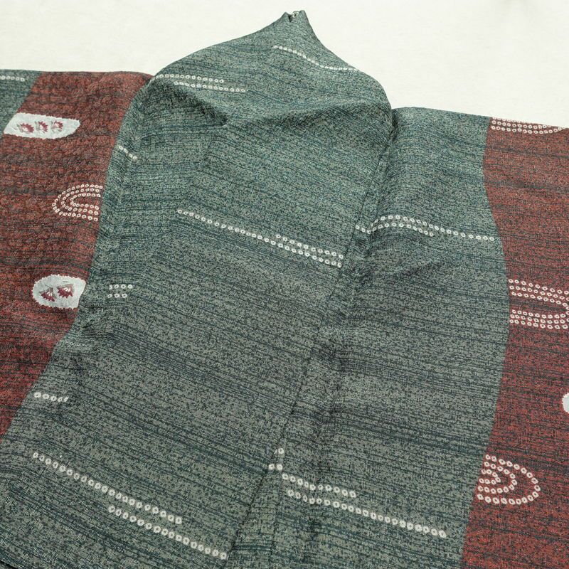 小紋 しつけ糸付き ポリエステル 古典柄 袷仕立て 身丈161.5cm 裄丈65cm 着物 緑・うぐいす色_画像16