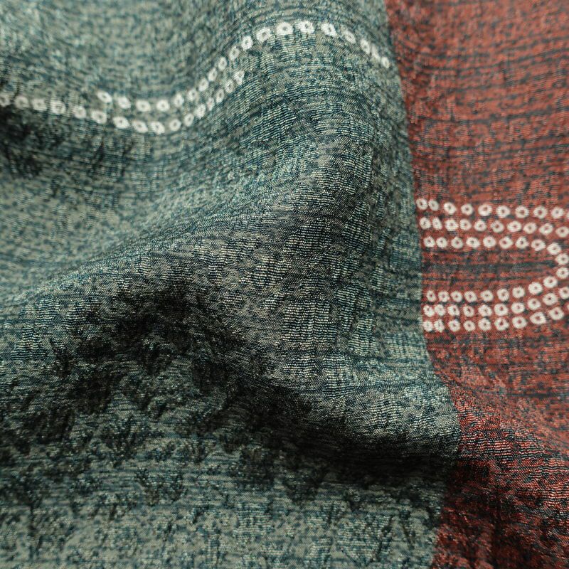 小紋 しつけ糸付き ポリエステル 古典柄 袷仕立て 身丈161.5cm 裄丈65cm 着物 緑・うぐいす色_画像21