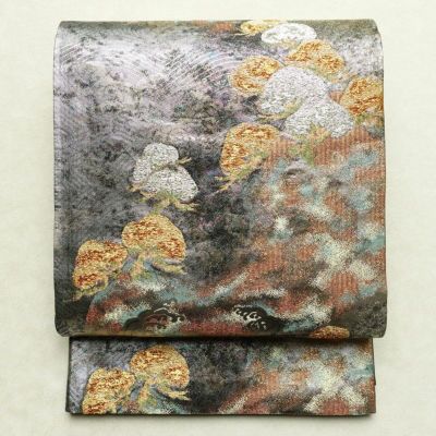 袋帯 六通柄 美品 フォーマル用 正絹 流水・波柄 箔 金糸 銀糸 帯 金・銀