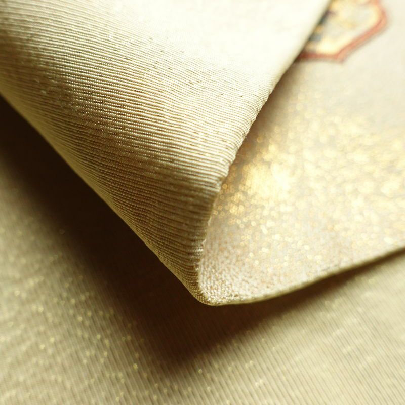 袋帯 六通柄 良品 フォーマル用 正絹 幾何学柄・抽象柄 箔 金糸 京の国宝 帯 クリーム_画像9