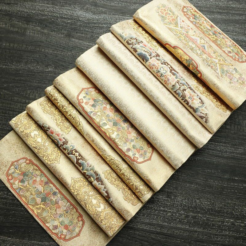 袋帯 六通柄 良品 フォーマル用 正絹 幾何学柄・抽象柄 箔 金糸 京の国宝 帯 クリーム_画像18