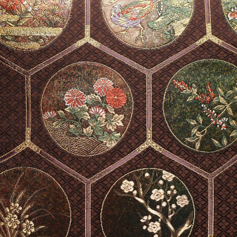 袋帯 六通柄 フォーマル用 正絹 木の葉・植物柄 箔 金糸 帯 亀甲 花 紫・藤色_画像2