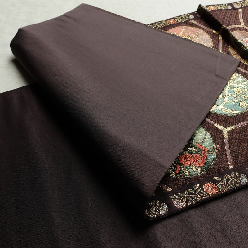 袋帯 六通柄 フォーマル用 正絹 木の葉・植物柄 箔 金糸 帯 亀甲 花 紫・藤色_画像9