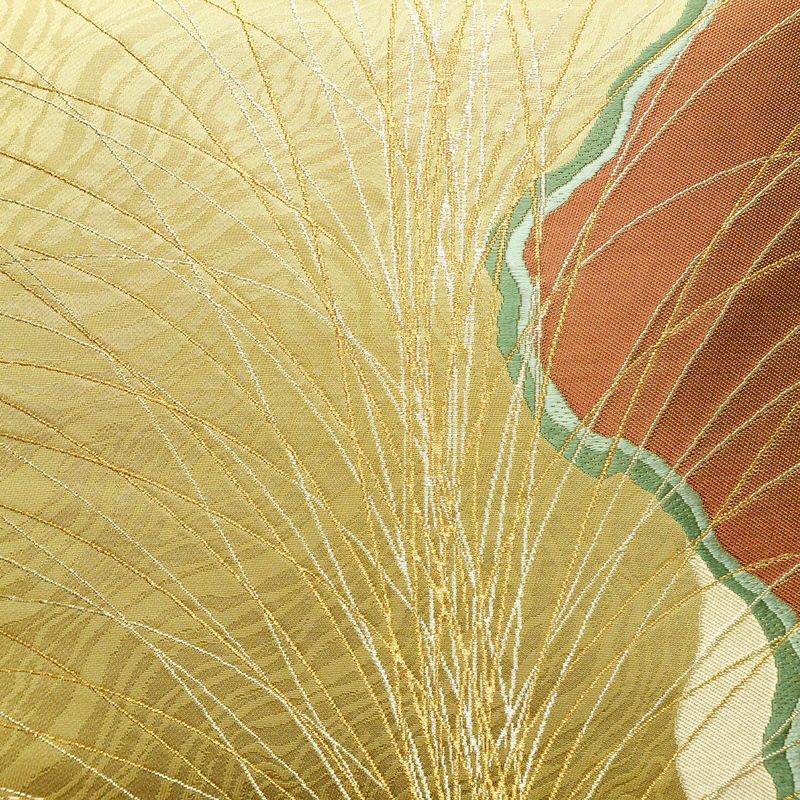 袋帯 清映彩薫風 六通柄 良品 フォーマル用 正絹 幾何学柄・抽象柄 金糸 帯 黄・黄土色_画像2