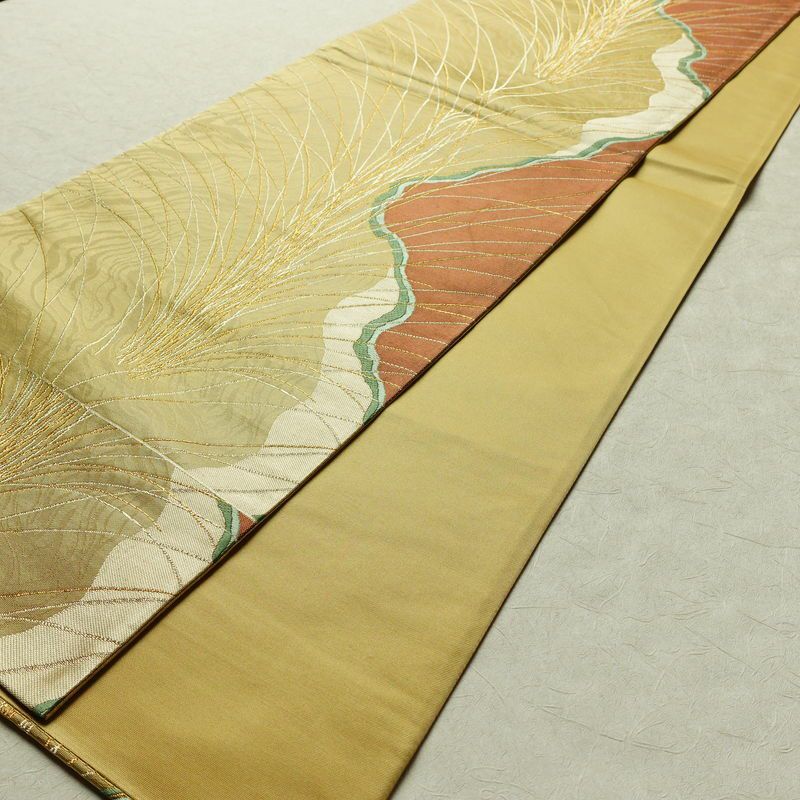 袋帯 清映彩薫風 六通柄 良品 フォーマル用 正絹 幾何学柄・抽象柄 金糸 帯 黄・黄土色_画像8
