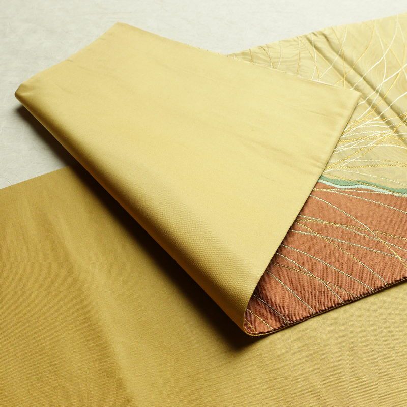 袋帯 清映彩薫風 六通柄 良品 フォーマル用 正絹 幾何学柄・抽象柄 金糸 帯 黄・黄土色_画像9