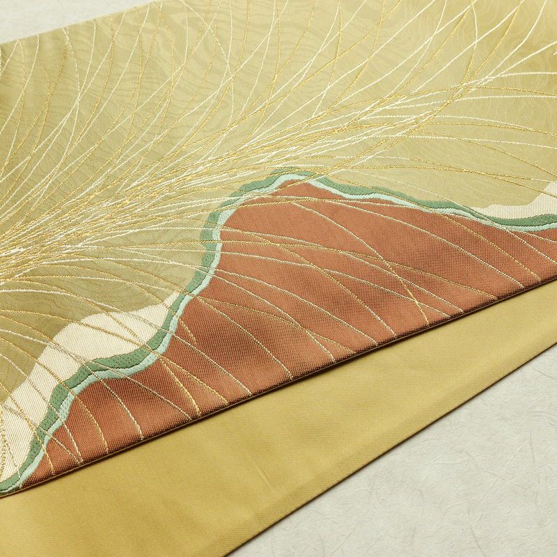 袋帯 清映彩薫風 六通柄 良品 フォーマル用 正絹 幾何学柄・抽象柄 金糸 帯 黄・黄土色_画像11