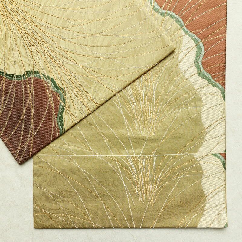 袋帯 清映彩薫風 六通柄 良品 フォーマル用 正絹 幾何学柄・抽象柄 金糸 帯 黄・黄土色_画像13