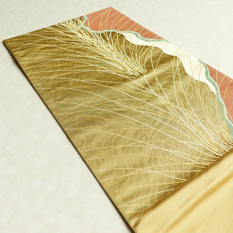 袋帯 清映彩薫風 六通柄 良品 フォーマル用 正絹 幾何学柄・抽象柄 金糸 帯 黄・黄土色_画像18