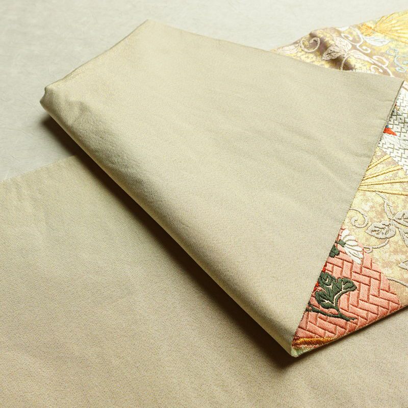 袋帯 六通柄 良品 フォーマル用 正絹 古典柄 箔 刺繍 金糸 帯 扇子 鶴 菊 多色使い_画像9