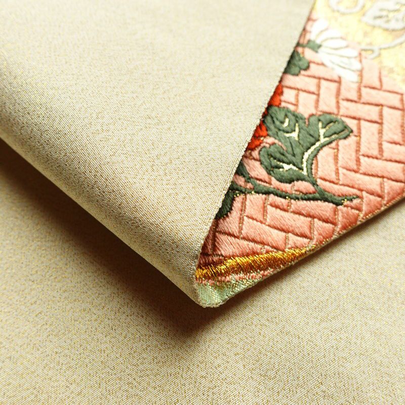 袋帯 六通柄 良品 フォーマル用 正絹 古典柄 箔 刺繍 金糸 帯 扇子 鶴 菊 多色使い_画像10